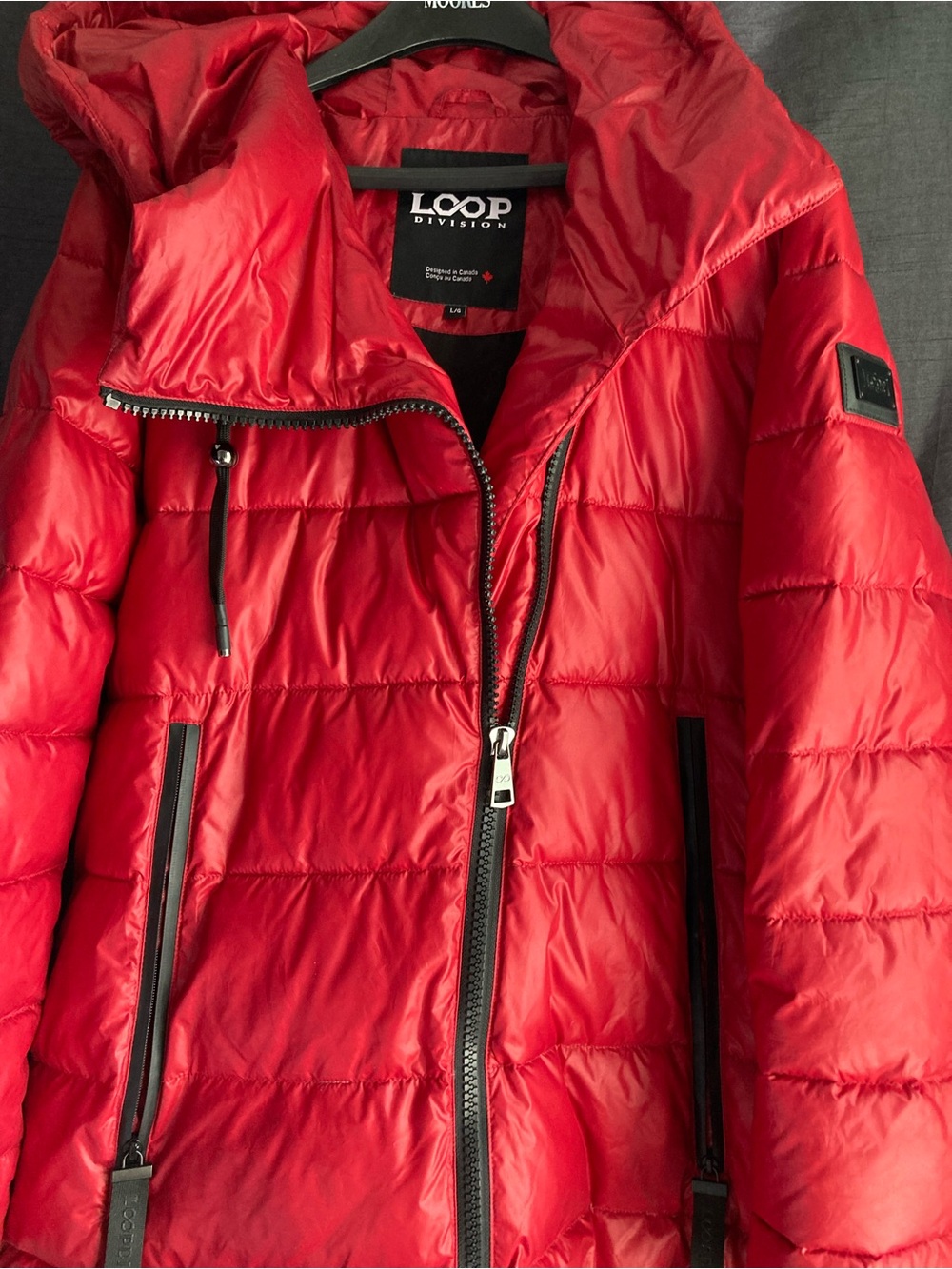Loop Division Red Puffer Jacket - Quilted Shine Finish